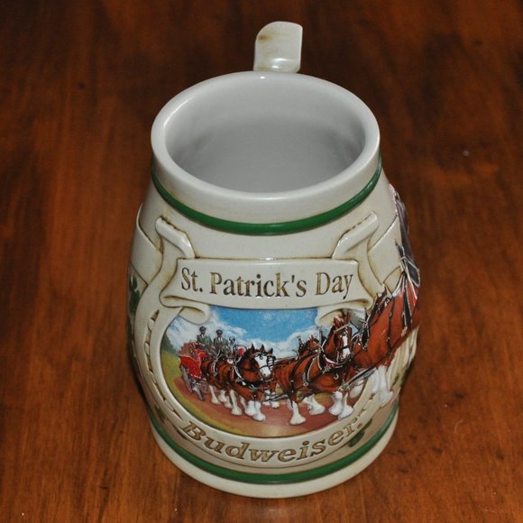 1996 Anheuser Busch Budweiser St. Patrick's Day Horseshoe Stein Clydesdales Mug - Picture 1 of 8